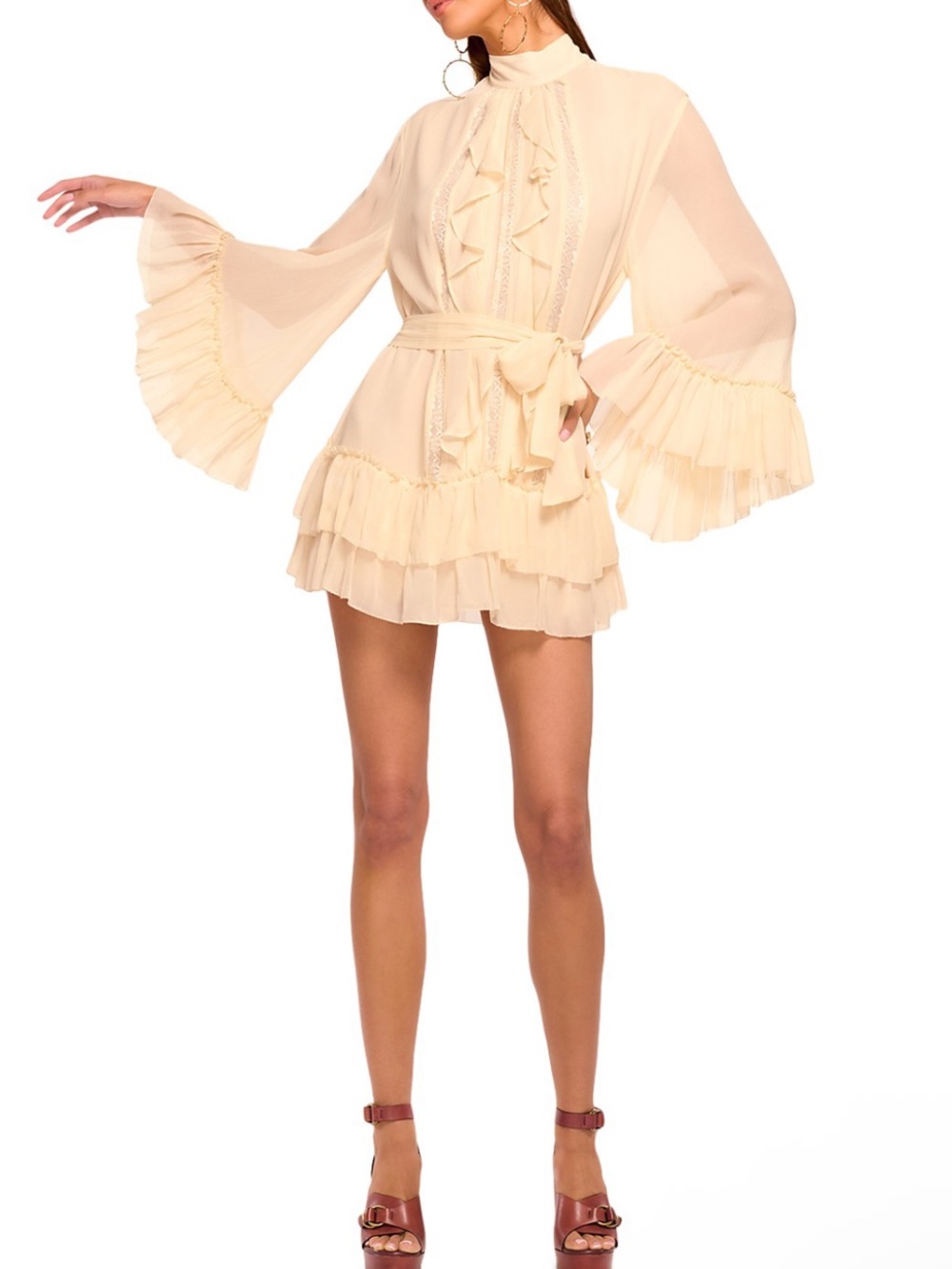 Ramy Brook Claudia Ruffle Tie Waist Mini Dress
